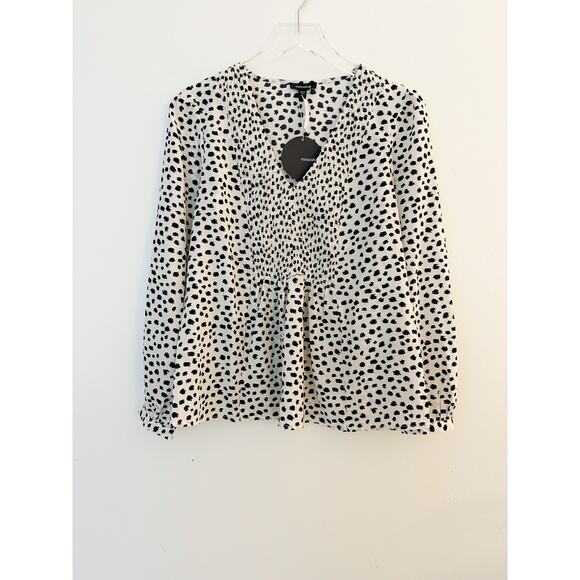 New Smocked Bib Animal Print Dot Blouse Size Small - Picture 1 of 8
